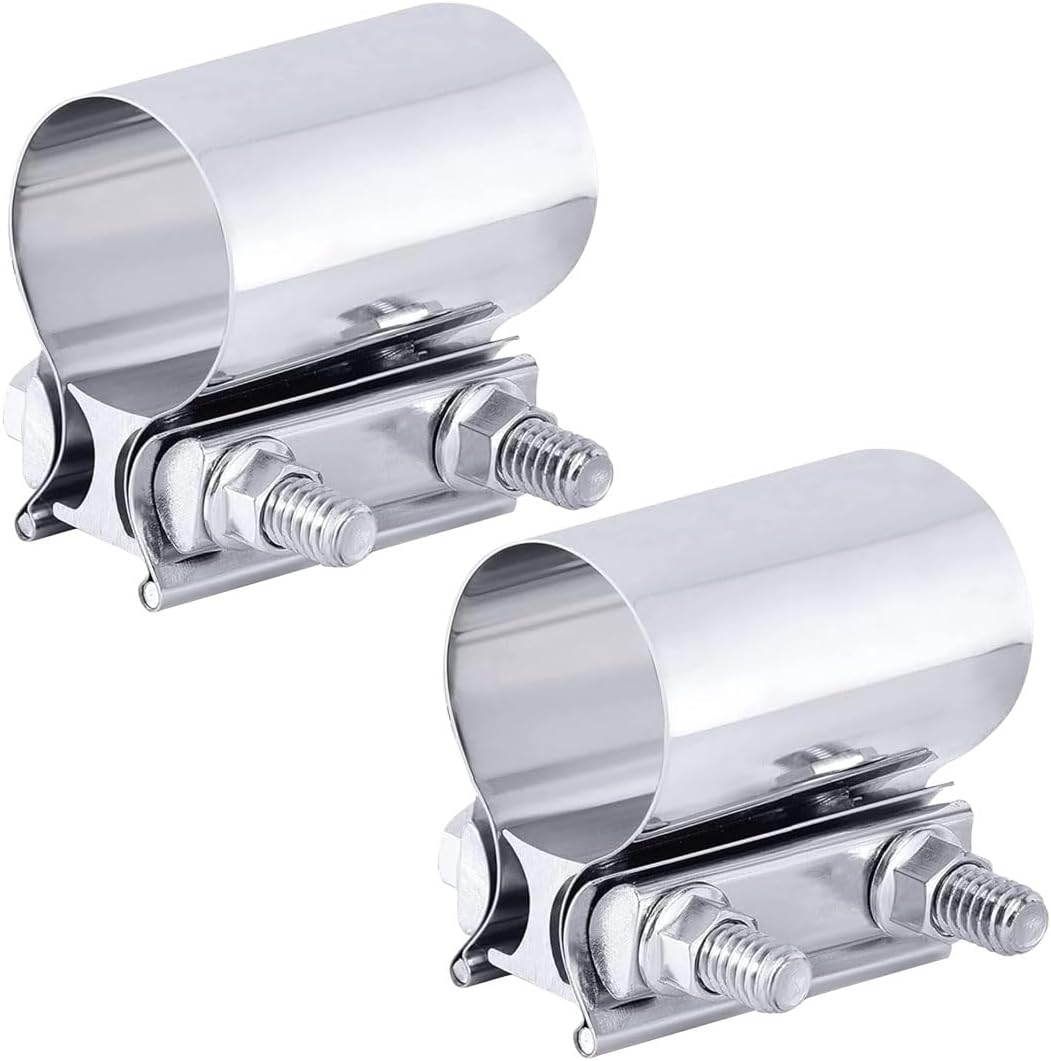 2PCS 2.25" Exhaust Clamp, Butt Joint Pipe Muffler Band Sleeve Coupler, Stainless Steel, for Pipes, Mufflers and Catalytic Converters (2.25inch)