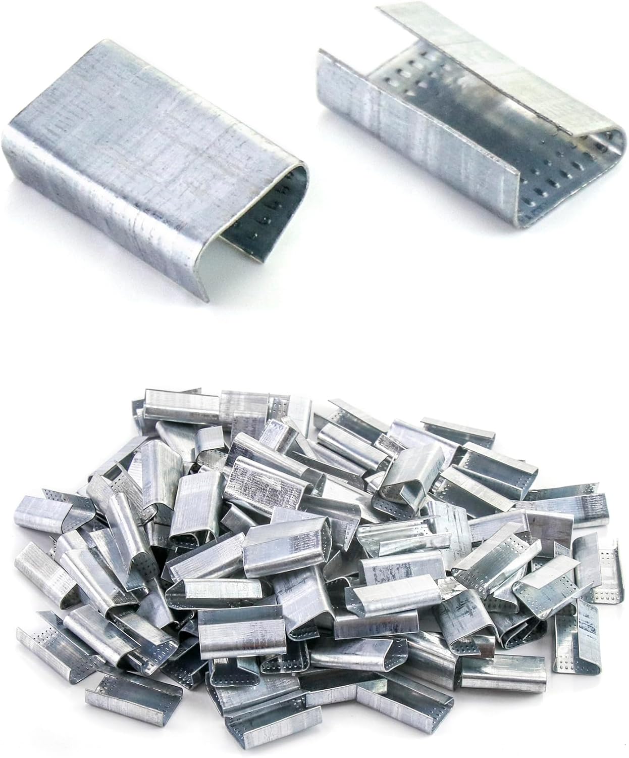 Seals for 1/2" Strap Width Steel Strapping, 500 Pcs Metal Clips for Firmly Securing Packaging and Pallet Banding, Fix Large and Medium-sized Loads for Storage and Transportation