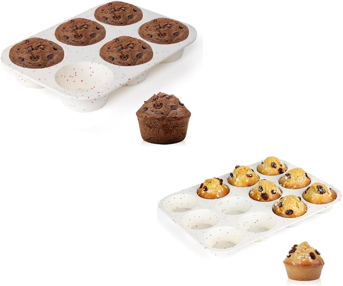 Silicone Jumbo Muffin Pan 6 Cups & Silicone Muffin Pan Regular Size 12 Cups