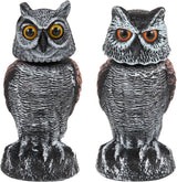 2 Pack Fake Owl Decoys to Scare Birds Away, Rotating Head Bird Deterrents, Nature Enemy Scarecrow Plastic Statues, Pest Repellent for Gardens and Patios