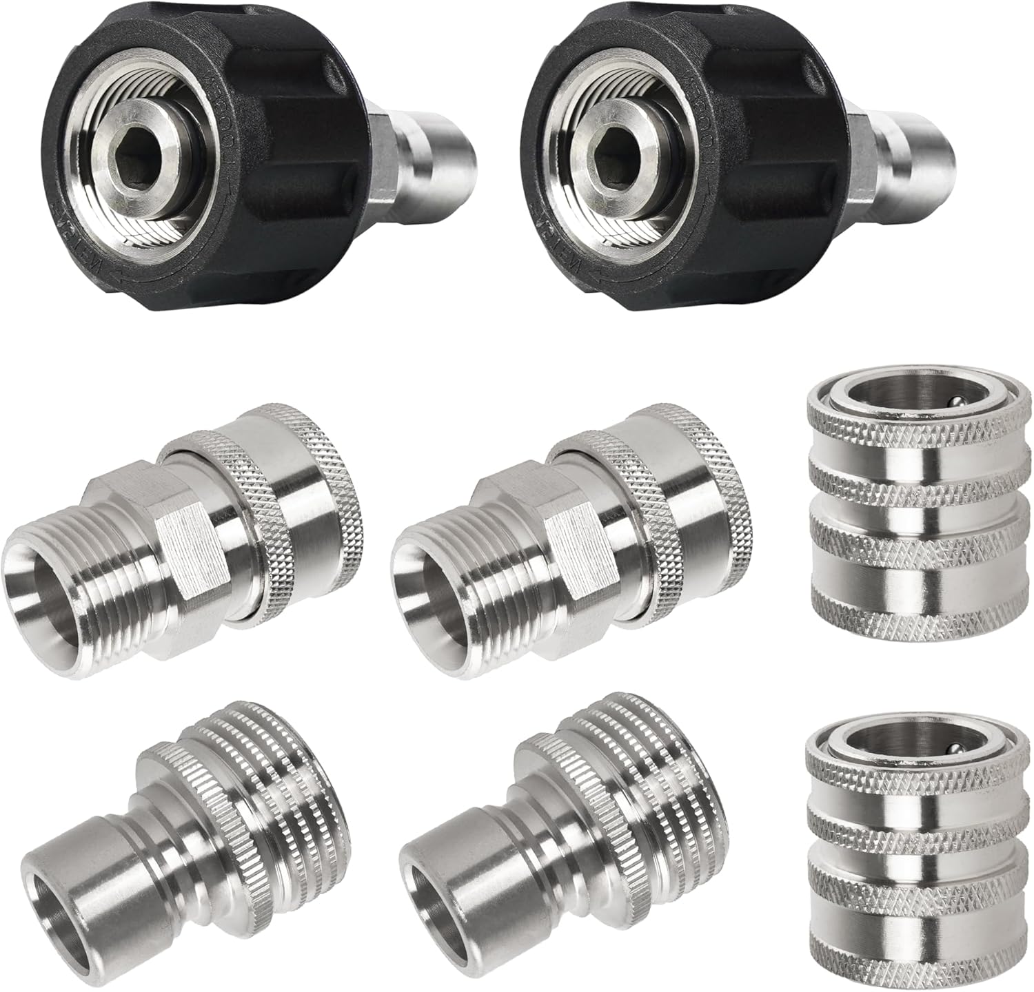 Pressure Washer Adapter Set, Stainless Steel Quick Disconnect Kit with M22 Metric Male Thread Quick Connector, M22 Swivel to 3/8'' Quick Connect, 3/4" to Quick Release, 8 Pack
