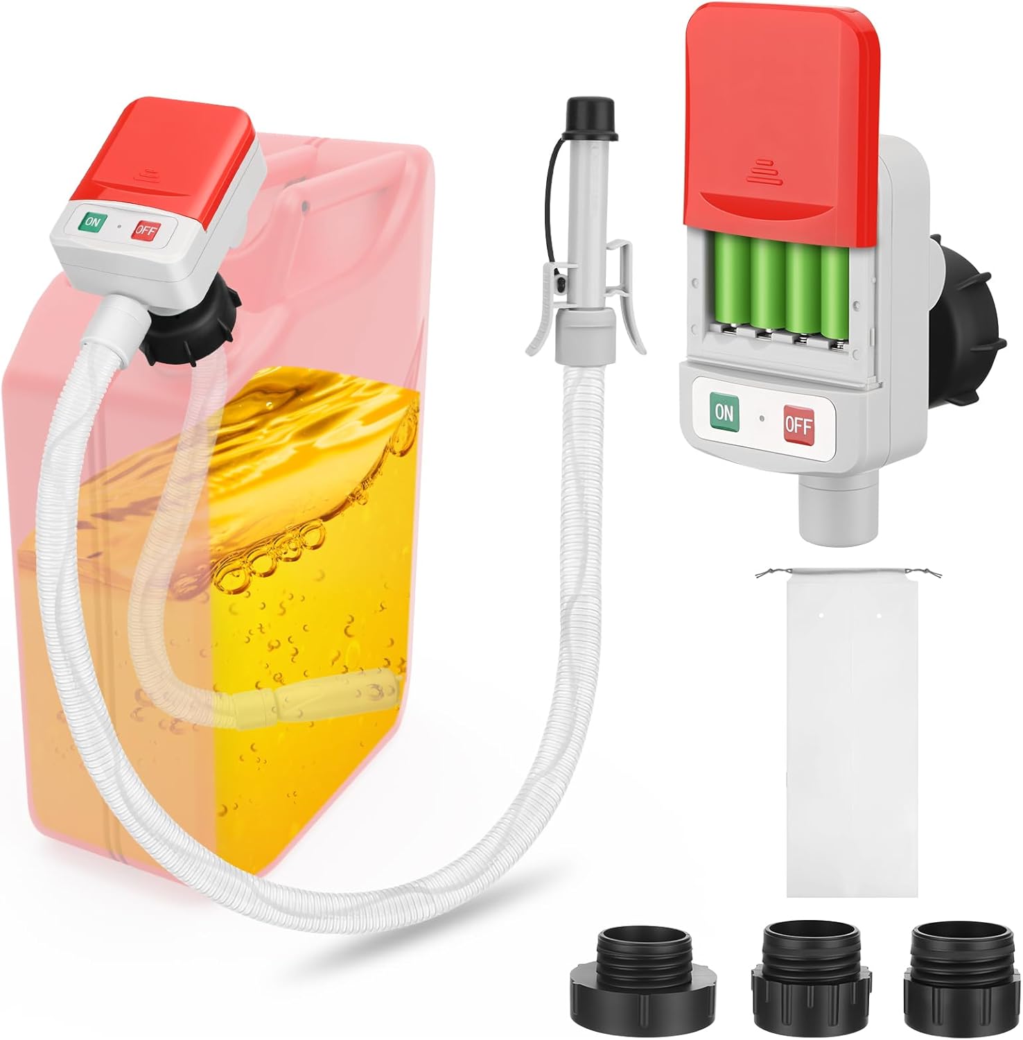 Fuel Transfer Pump with Auto-stop Sensor -3.2 GPM, 3 Tank Adapters, 51" Hose Portable Fuel Pump Battery Operated Liquid Pump, Gas Transfer Pump for Gasoline, Diesel, Oil (Can Not Included)