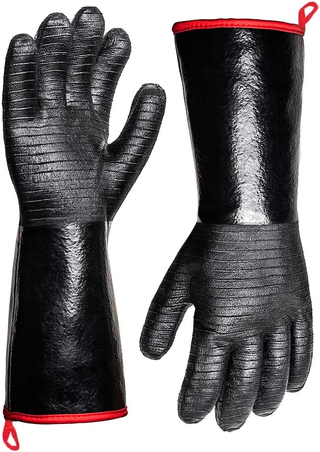 932°F Extreme Heat Resistant Gloves for Grill BBQ, Waterproof Long Sleeve Pit Grill Gloves for Fryer, Baking, Oven,Smoker,Fireproof, Oil Resistant Neoprene Coating（14-Inch ）