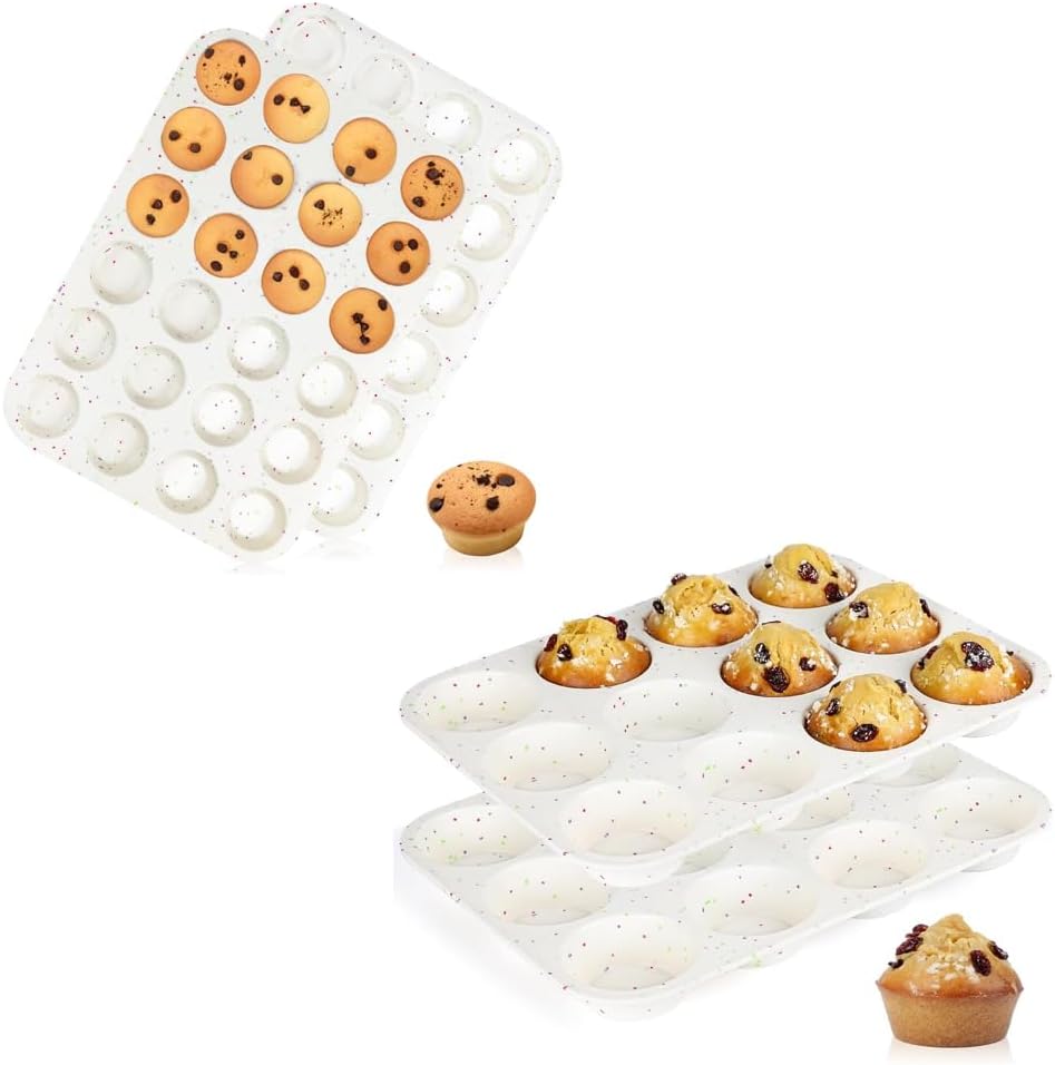 Silicone Mini Muffin Pan 24 Cups & Silicone Muffin Pan Regular Size 12 Cups