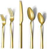 Gold Silverware Set,  40 Piece Stainless Steel Flatware Cutlery Set Service for 8 Luxury Square Tableware Thick Knife Fork Spoon for Home Kitchen Restaurant Wedding, Mirror Polished