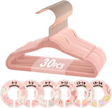 Baby Hangers, 11 Inch Velvet Kids Hangers with 6 Pcs Clothes Size Dividers, Infant Toddler Nursery Closet Organization, Non Slip, Pink, 30 Pcs