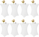 8 Pack Cocktail Table Covers 32x43 Inch Fitted Stretch Spandex Square Corners White Table Cover High Top Cocktail Round Tablecloth for Party, Wedding, Birthday, Banquet(White)