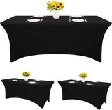 3 Pack Table Cloth 6ft Black Tablecloths for Rectangle Folding Table Spandex Fitted Stretch Cover Wrinkle Resistant Washable Protector for Party, Wedding, Banquet, Festival