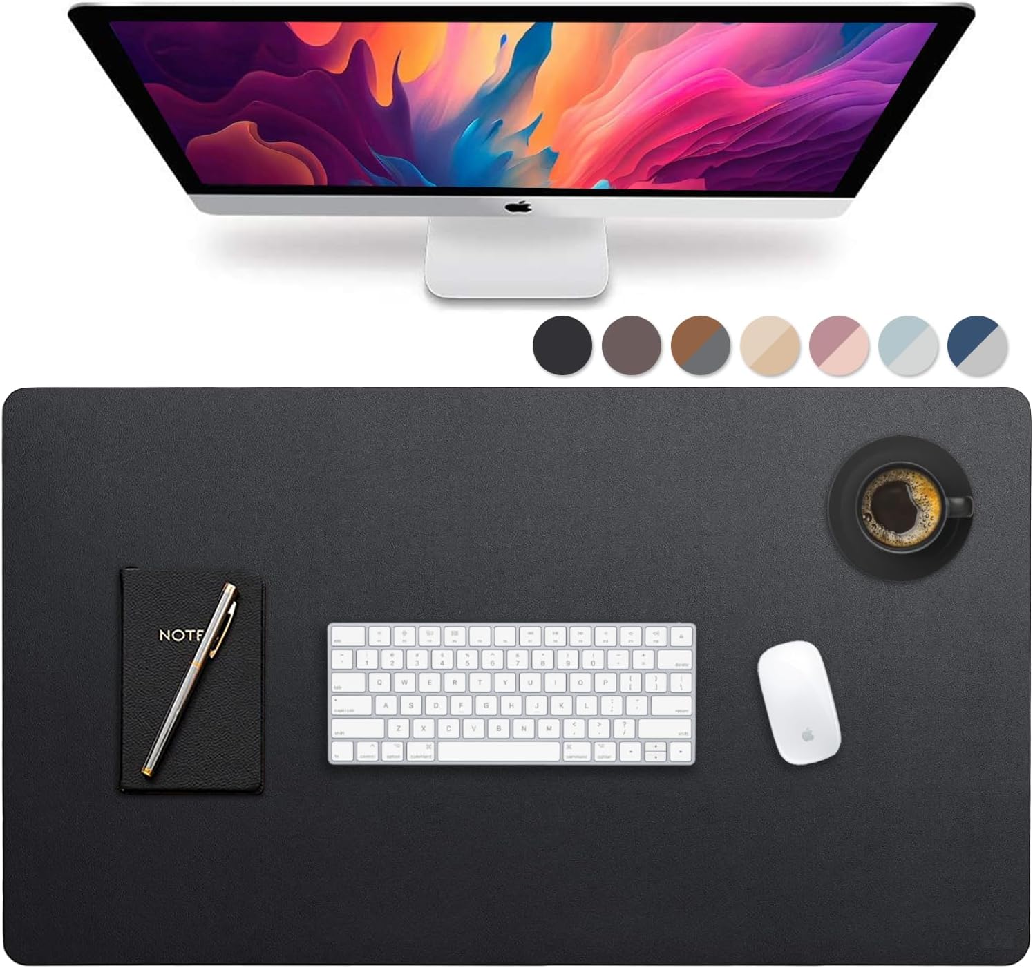 Leather Desk Pad 36" x 20",  Office Desk Mat Waterproof Black - Premium Quality - Smooth Mouse Writing Surface - Maximum Protection Dual-Sided Pu Leather Blotter for Desk Office/Home