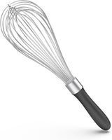 Balloon Whisk for Cooking: 18/10 Stainless Steel Kitchen Wire Whisk, 12in Large Heavy Duty Egg Beater, Manual Mixing Tool with 12 High Flex Wires for Stirring, Blending Sauce (Black)