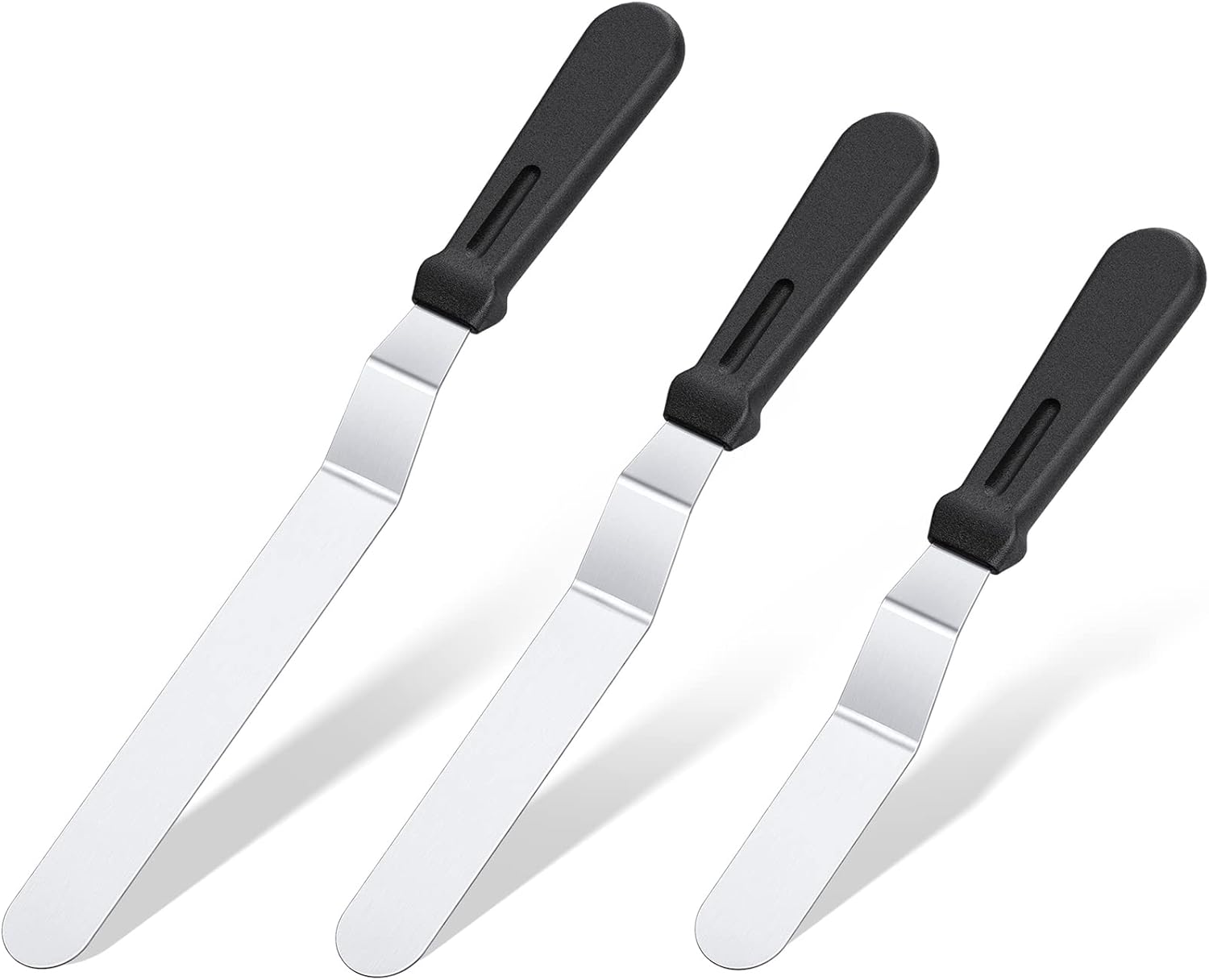 Icing Spatula,  Offset Spatula Set with 6", 8", 10" Blade,Stainless Steel Angled Cake Decorating Frosting Spatula Set of 3 (Black)