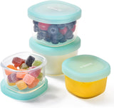 3oz 6oz Small Storage Containers: Food Grade Liquid-Silicone Freezer Box with Airtight Lid, Microwave Safe with Clear Measurements, Reusable for Meal Prepping Portion (Set of 4, Aqua Sky)