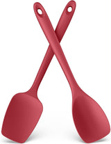600ºF Heat Resistant Silicone Spoons:  Flexible Baking Spoon Spatula & Cooking Scoop Spoonula, Seamless Soft Kitchen Utensils for Serving, Scraping, Scooping in Non-Stick Cookware (Red)