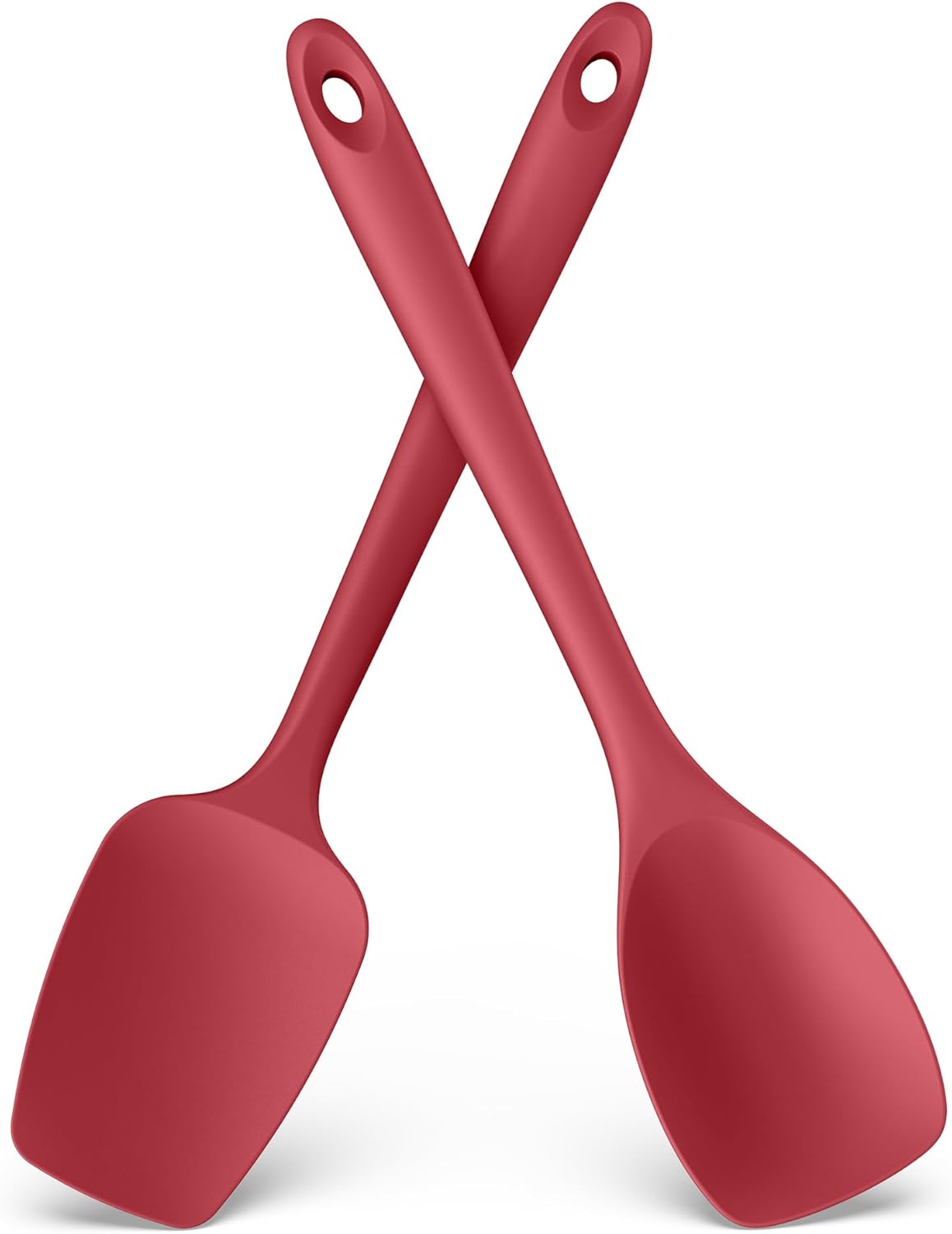 600ºF Heat Resistant Silicone Spoons:  Flexible Baking Spoon Spatula & Cooking Scoop Spoonula, Seamless Soft Kitchen Utensils for Serving, Scraping, Scooping in Non-Stick Cookware (Red)