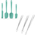 600ºF Heat Resistant Silicone Spatulas: Kitchen Cooking Mixing Utensils (4PCS, Aqua Sky) and 8"+10"+12" Kitchen Cooking Tweezer: 18/8 Stainless Steel Food-Grade Metal Food Tong (Pointed Tip)