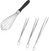 Balloon Whisk for Cooking: 18/10 Stainless Steel Medium Kitchen Wire Whisk (Black) and 8"+10"+12" Kitchen Tweezer: 18/8 Stainless Steel Food-Grade Metal Food Tong (Pointed Tip)