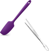 Small Mini Silicone Spatula: 9×2inch 600ºF Heat-Resistant Food-Grade Jar Scraper (Purple) and 8in Kitchen Plating Tweezer: 18/8 Stainless Steel Food-Grade Metal Food Tong (Pointed Tip)