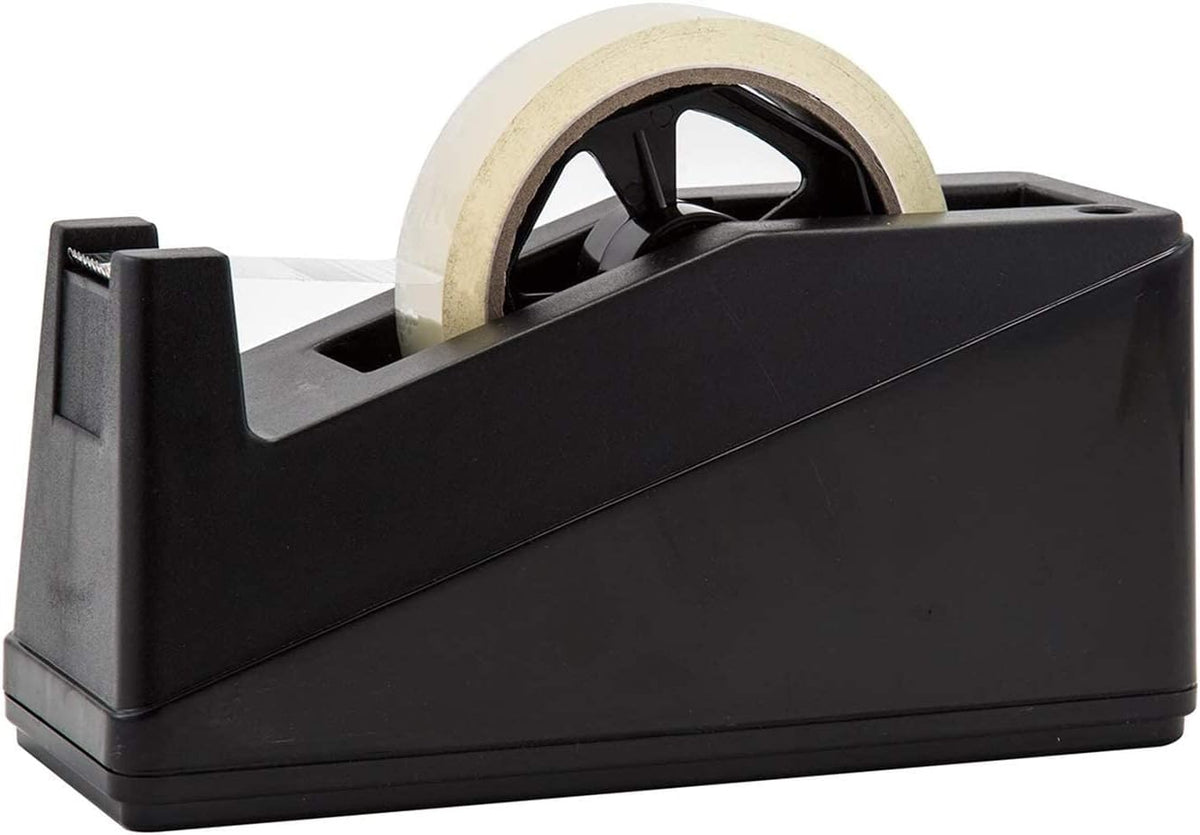 Desktop Tape Dispenser Adhesive Roll Holder (Fits 1" & 3" Core) Heavy Duty Premium for Office, Home, School, Library, Crafts, Moving, Giftwrapping with Weighted Nonskid Base, Black