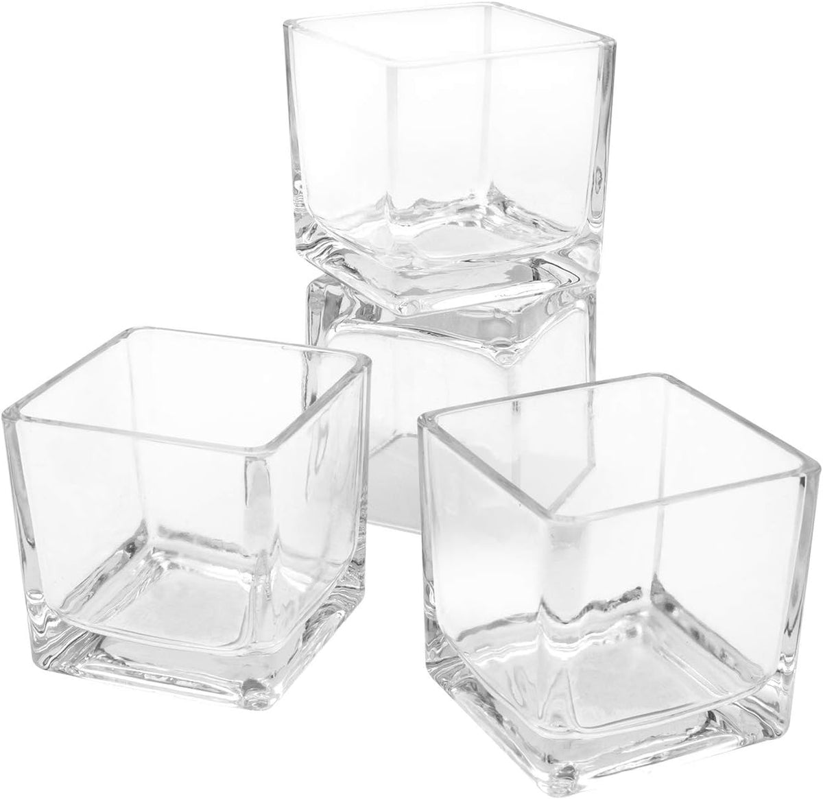 Flower Glass Vase Decorative Centerpiece for Home or Wedding - Clear Cube Shape, 2.5"x2.5"x2.5", Set of 12