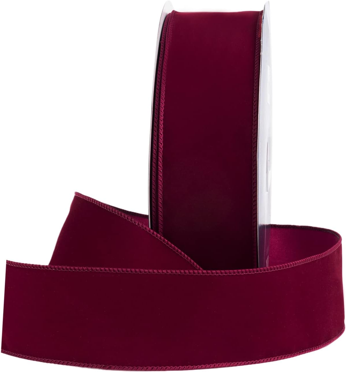 Wired Traditional Burgundy Christmas Waterproof Ribbon, Floral & Craft Decor - 2.5" (#40) - 50 Yd (150') - Burgundy Wine Edge