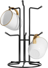 Mug Tree for Large Cups, Counter Coffee Mug Holder with 6 Hooks, Metal Coffee Cup Holder Tree, Standing Rack for Countertop, Kitchen Counter Decor, Black