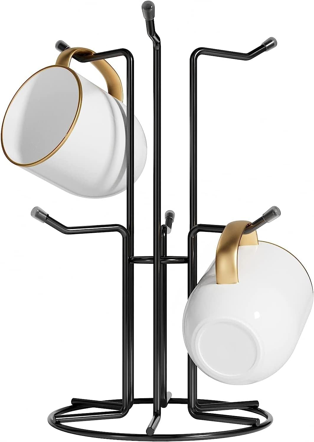 Mug Tree for Large Cups, Counter Coffee Mug Holder with 6 Hooks, Metal Coffee Cup Holder Tree, Standing Rack for Countertop, Kitchen Counter Decor, Black