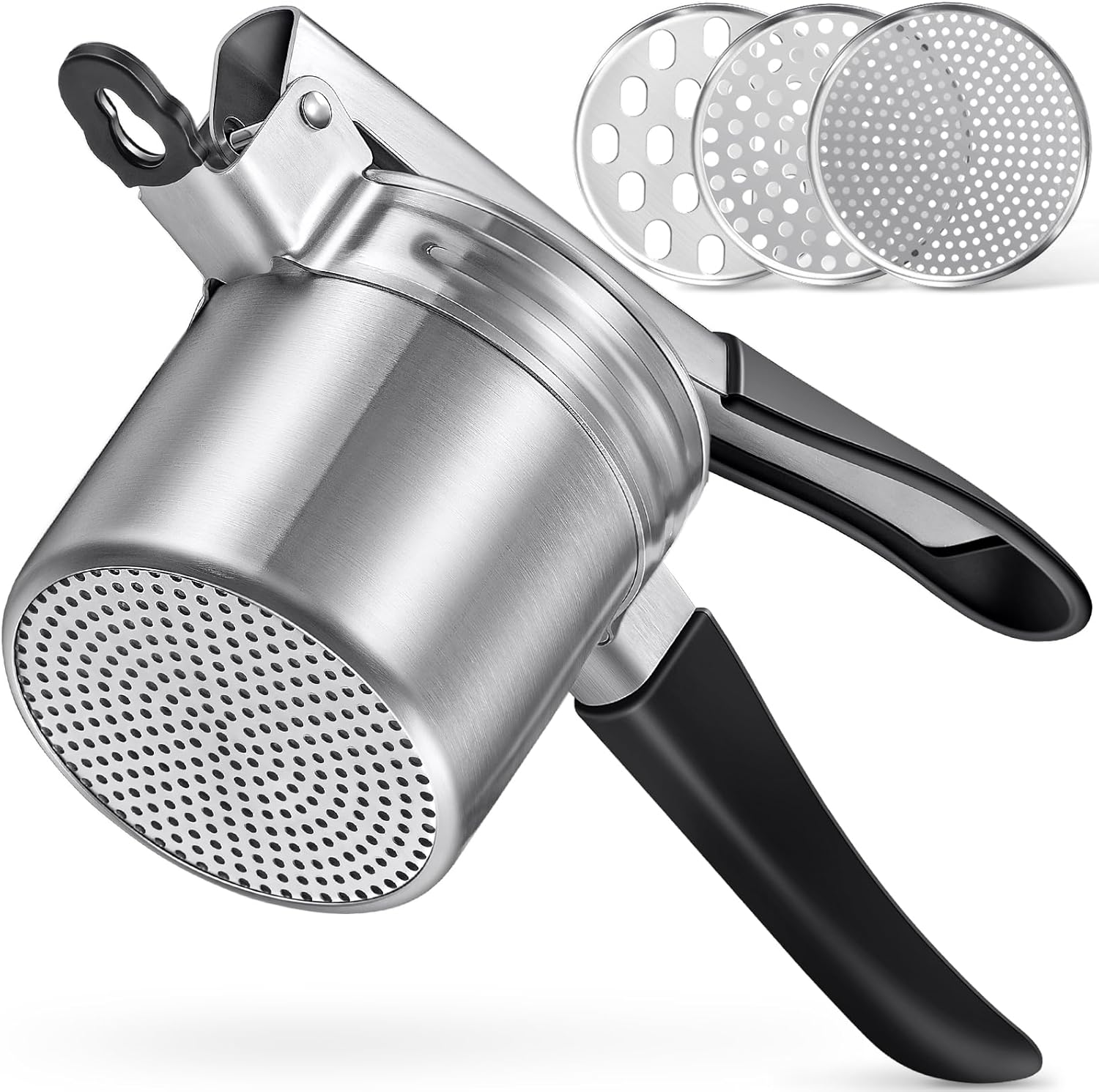 Potato Ricer,  Upgraded Stainless Steel Potato Masher with 3 Interchangeable Discs, Heavy Duty Kitchen Tool Gadget