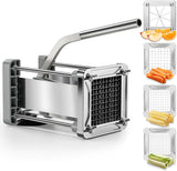 French Fry Cutter,  Professional Stainless Steel Potato Cutter with 1/2", 1/4", 3/8" & Wedge Blades for Potatoes, Carrots, Apples