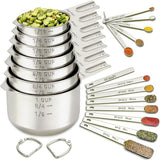 Measuring Cups and Spoons Set, 7 Stainless Steel Nesting Measuring Cups & 7 Spoons, 5 Mini Measuring Spoons &1 Leveler, Kitchen Gadgets for Cooking & Baking, Square