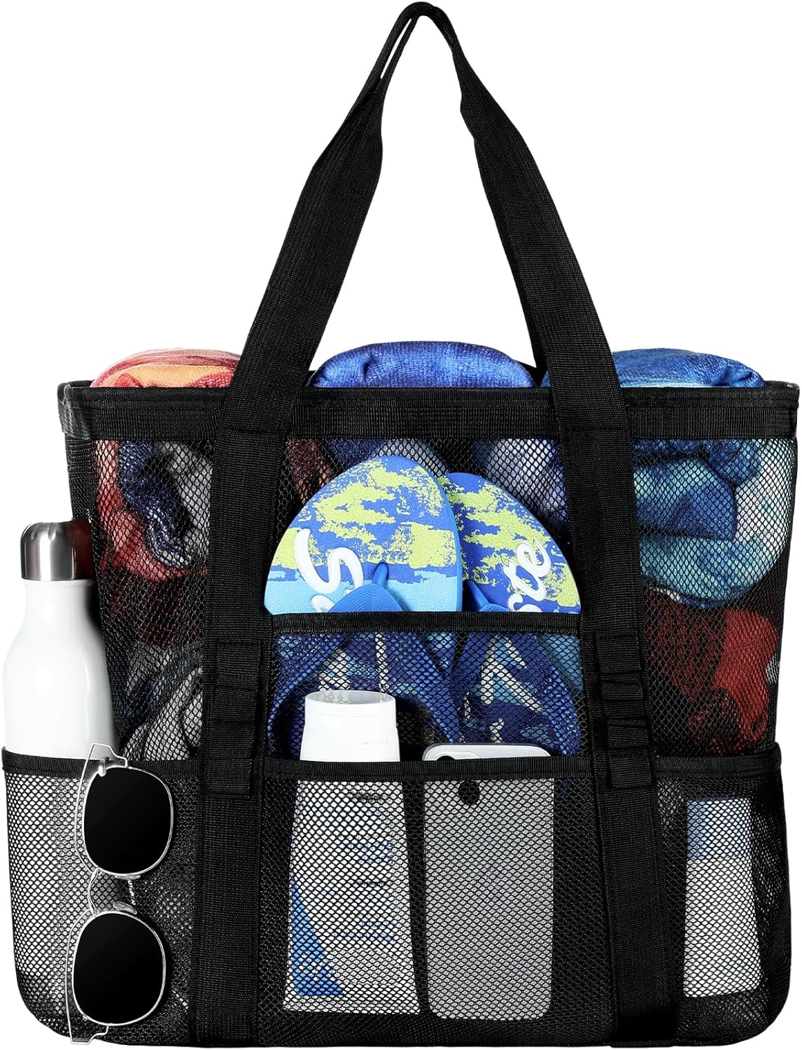 Mesh Beach Bag - Large Beach Tote with Multi Functional Pockets for Family Travel/Vacation