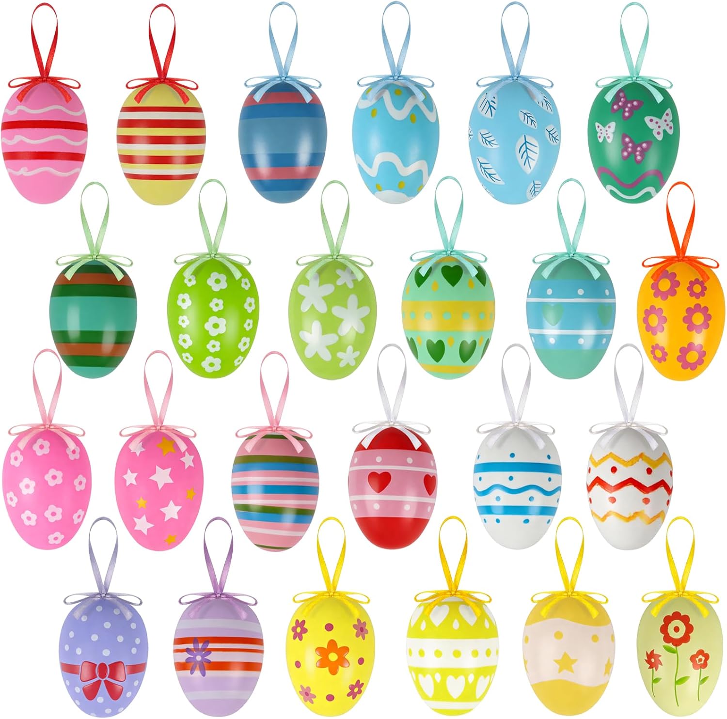 24PCS Hanging Easter Eggs – Reusable Plastic Easter Egg Decorations for Tree Ornaments, Basket, Party & Home Decor (5g Each, 4cm x 6cm)