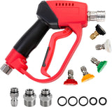Short Pressure Washer Gun 5000PSI，High Pressure Washer Gun with 5 Spray Nozzle Tips, 3/8" Quick Connect Plug and M22-14/15mm Fittings, Power Washer Gun Compatible with Foam Cannon，12 GPM