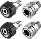 Pressure Washer Adapter Set, Stainless Steel Pressure Washer Quick Connect Kit, M22 14mm to 3/8" Quick Connect Swivel Fittings, 4 Pack