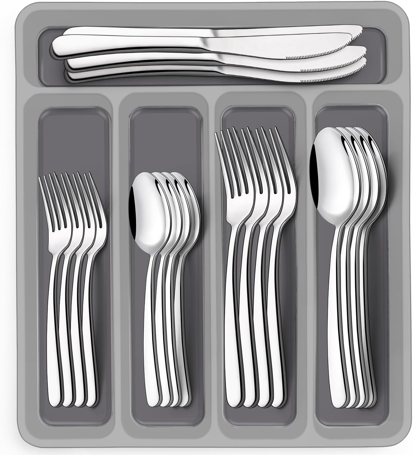 40-Piece Silverware Set with Organizer,  Heavy Duty Stainless Steel Flatware Set for 8, Food-Grade Tableware Cutlery Set, Utensil Sets for Home Restaurant, Mirror Finish, Dishwasher Safe