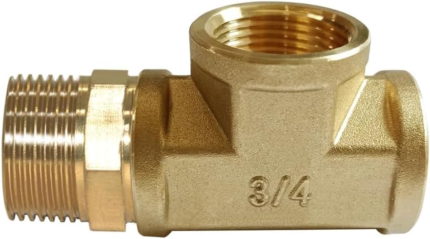 Brass Tee Pipe Fitting Barstock 3 Way 3/4" NPT Female x 3/4" NPT Female x 3/4" NPT Male Hose Fitting