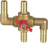 All Solid Brass Body Automobile Integrated 4-Way Heating Water Manual Control Valve 5/8” (16mm) OD Barb