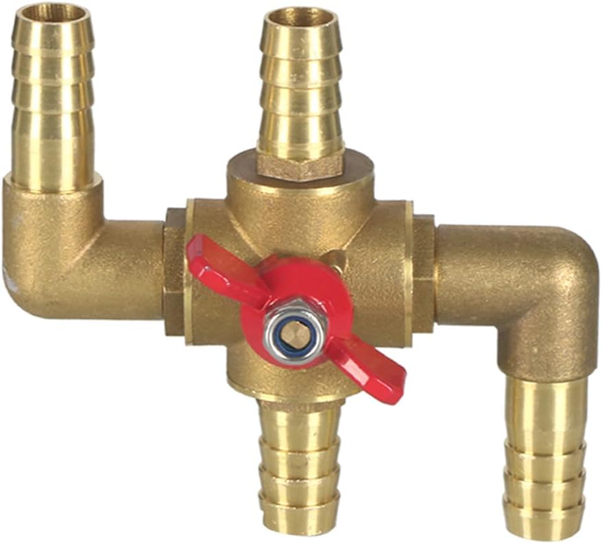 All Solid Brass Body Automobile Integrated 4-Way Heating Water Manual Control Valve 5/8” (16mm) OD Barb