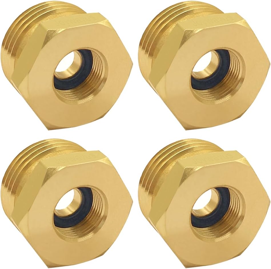 4PCS 3/4 GHT Male to 3/8 Compression Female Bushing Pipe Fitting, Brass Reducer Faucet Connector Water Hose Adapter, Garden Hose to Supply Line Adapter for RV Kitchen Bathroom Plumbing