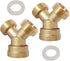 2PCS Brass 3/4" GHT Garden Hose Splitter Body Backyard 2 Way Y Shaped Connector Threaded Pipe Fitting Coupler Adapter with Washer