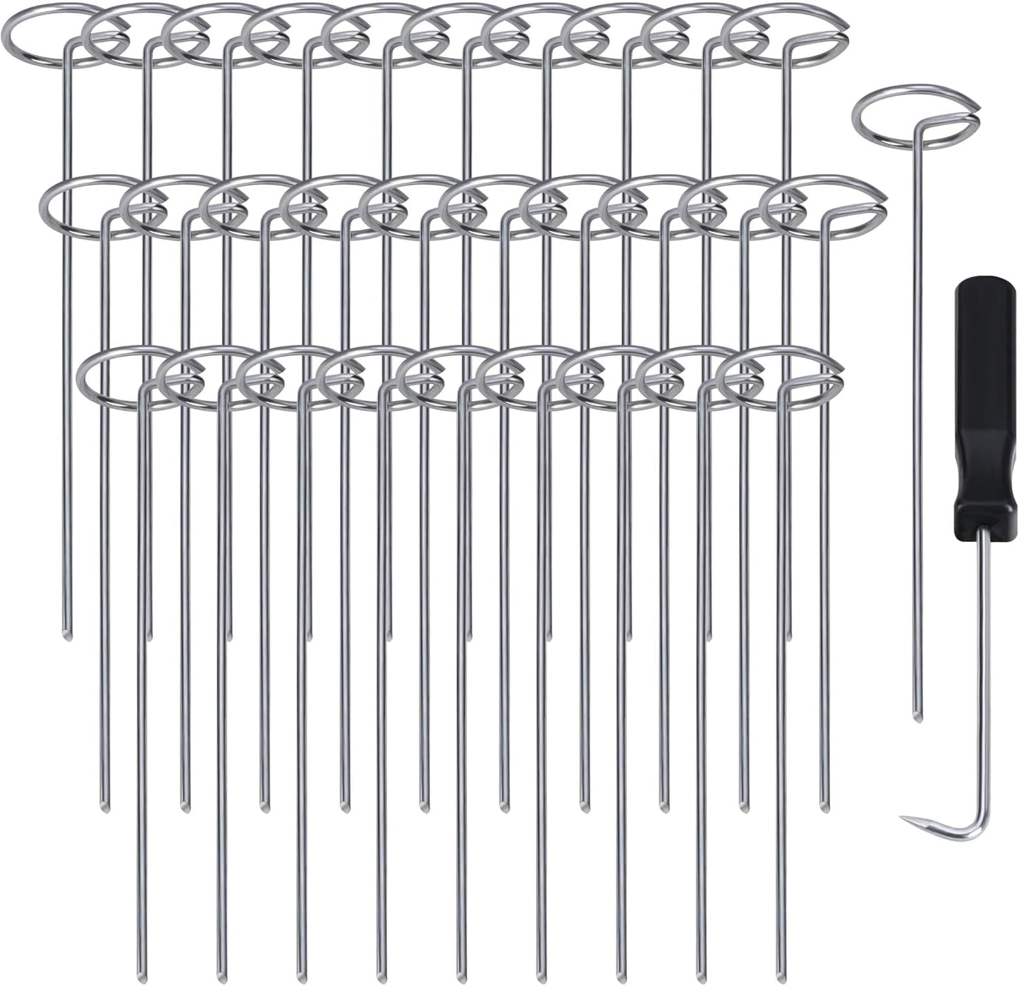 120 Pcs Garden Landscape Staples - 12 Gauge Circle Top Landscape Pins - 6 Inch Galvanized Landscape Pins Garden Stakes with 1Pc Nail Lifter for Securing Yard Garden Lawn Fabric Weed Barrier