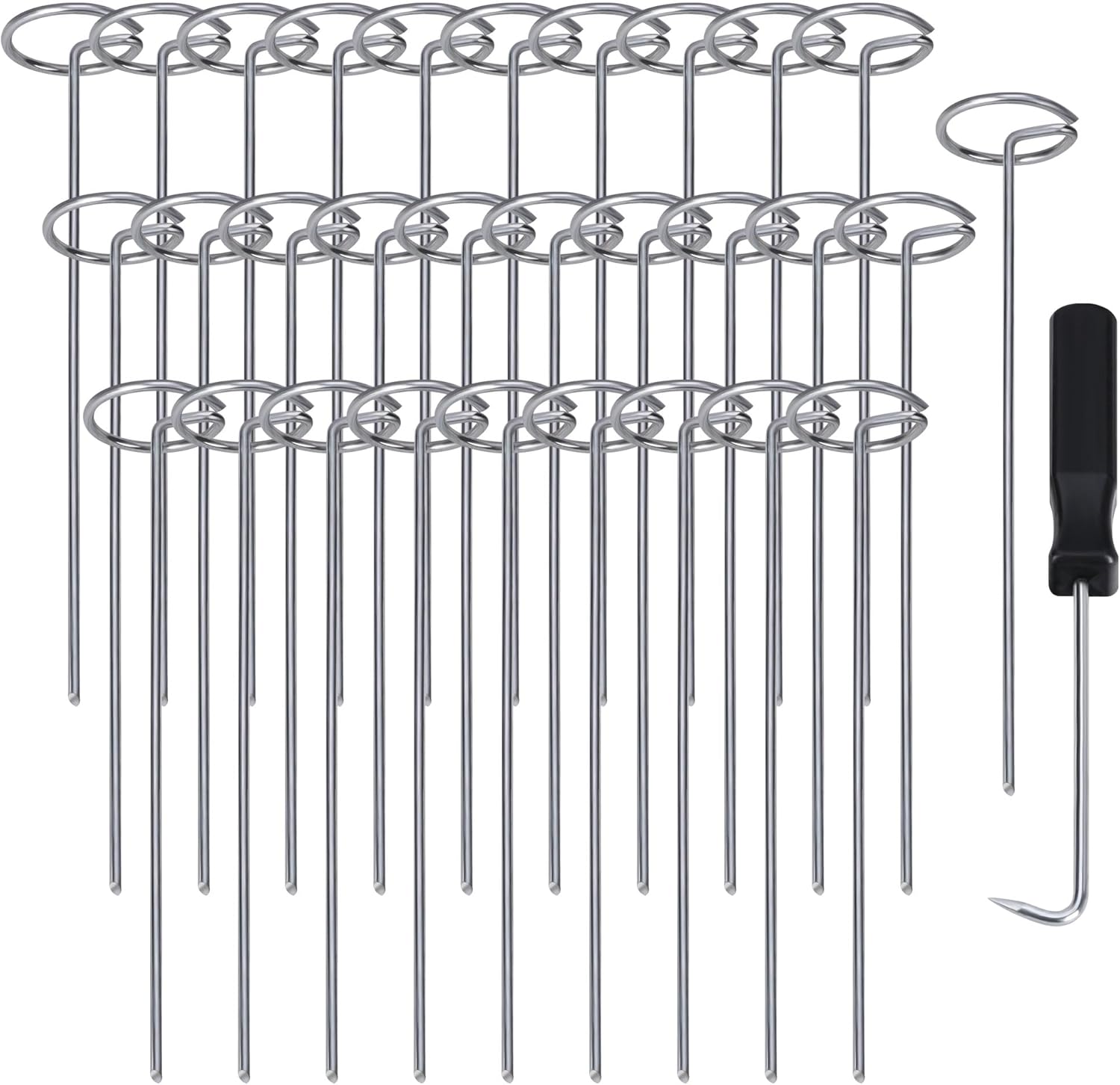 120 Pcs Garden Landscape Staples - 12 Gauge Circle Top Landscape Pins - 6 Inch Galvanized Landscape Pins Garden Stakes with 1Pc Nail Lifter for Securing Yard Garden Lawn Fabric Weed Barrier
