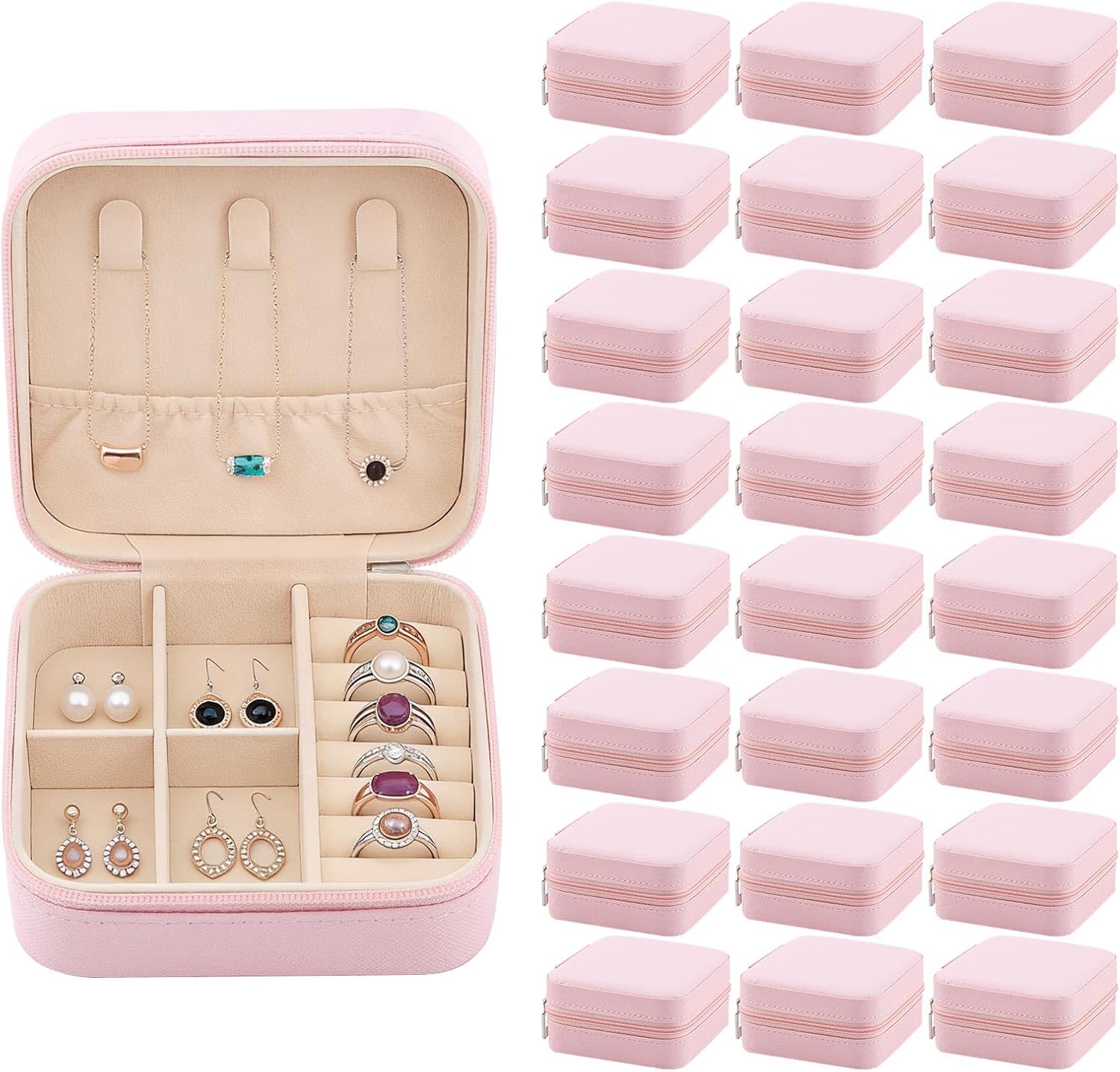 24 Pcs Travel Jewelry Box Exquisite Travel Jewelry Case Portable Jewellery Storage Holder Organizer Box Small Jewelry Organizer for Rings Earrings Necklaces Pendants Bracelets Watches
