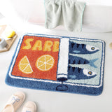 Sardine Can Bath Mat, Blue Bathroom Rugs for Bedroom, Soft Washable Rug Non Slip Cute Kitchen Bath Mats for Bathroom Funny Cartoon Fish and Lemon