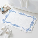 Blue Scalloped Bath Mat - Cute Bow Bathroom Rugs Small Non Slip Bath Mat, Soft & Absorbent Bath Rugs for Bathroom Decor, Tub, Vanity Floor
