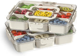 Snackle Box Container, Portable 9 Compartments Divided Serving Tray with Lid and Handle, Clear Snack Box, Stackable Snack Platters Organizer for Fruits, Candies, Vegetables, Nuts-2 PACK