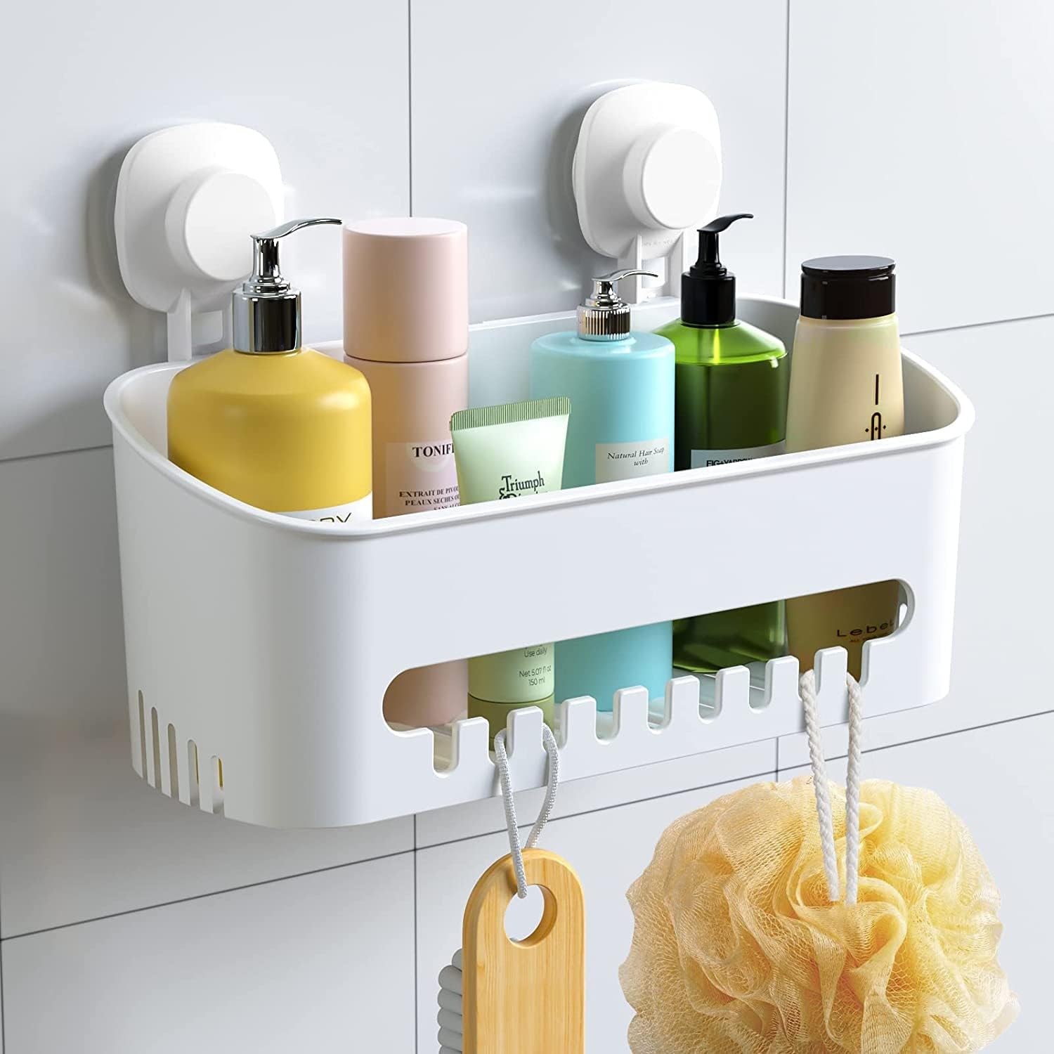 Suction Cup Shower Caddy - No Drilling Removable Shower Caddy - Powerful Suction Shower Organizer Max Hold 22lbs, Waterproof Suction Storage Basket for Bathroom & Kitchen