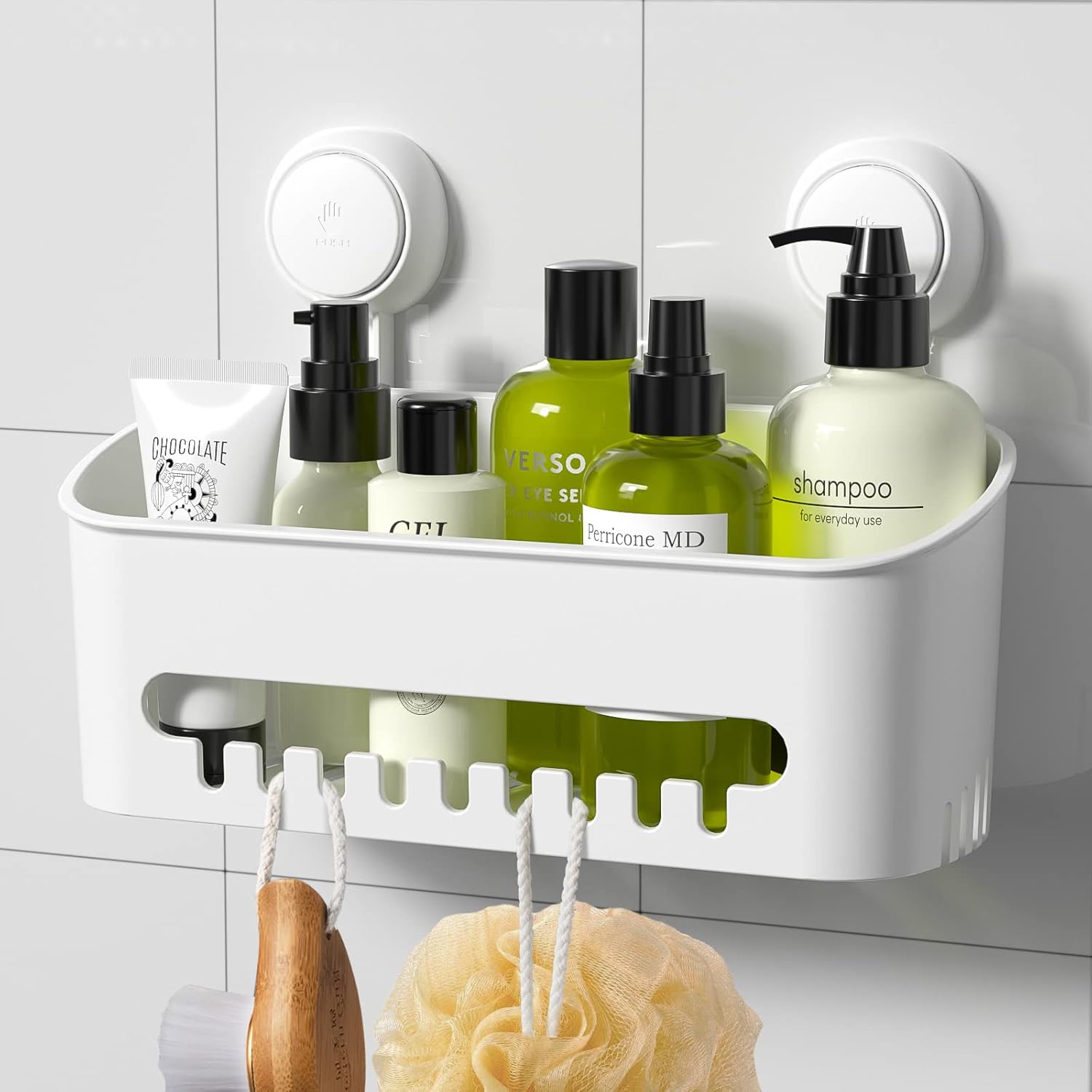 Shower Caddy Suction Cup NO-Drilling Removable Shower Shelf Powerful Heavy Duty Hold up to 22lbs, Waterproof Storage Basket for Shampoo & Toiletries Bathroom & Kitchen Caddy Organizer