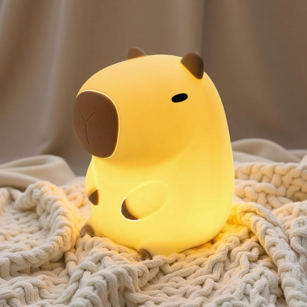 Capybara Night Light White Elephant Gifts - Rechargeable Silicone Touch Lamp, 2-Level Dimmable, 20-Min Timer, Safe Nursery Decor for Kids & Valentines Day Gifts