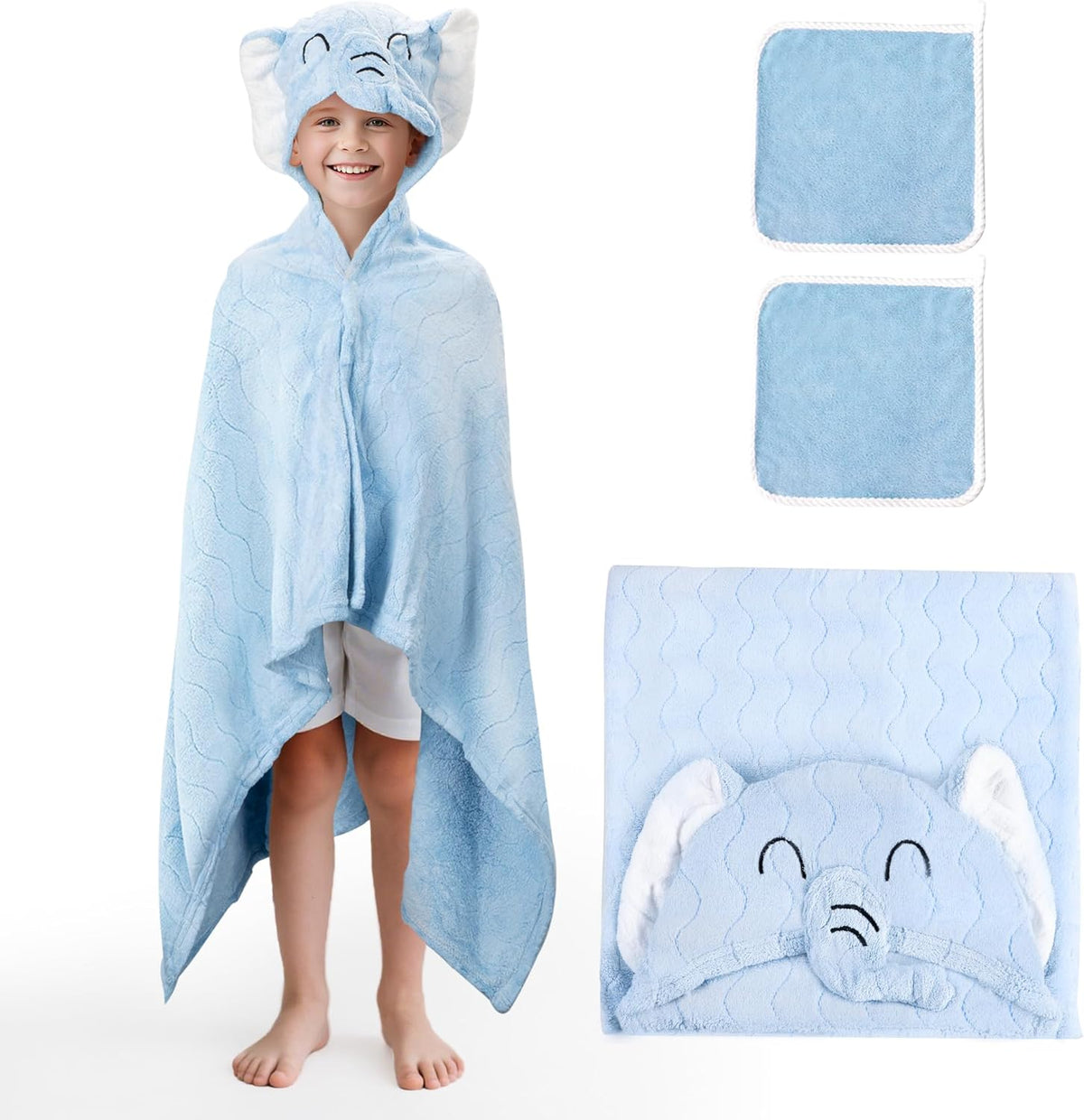 Blue Elephant Bath Hooded Towel for Kids,Extra Soft and Fast Drying Poncho for Toddlers Age 3-10,Kids Beach Hooded Towel Polyester Size 31 x 47 in,Machine Washable Poncho for Bath Beach Pool