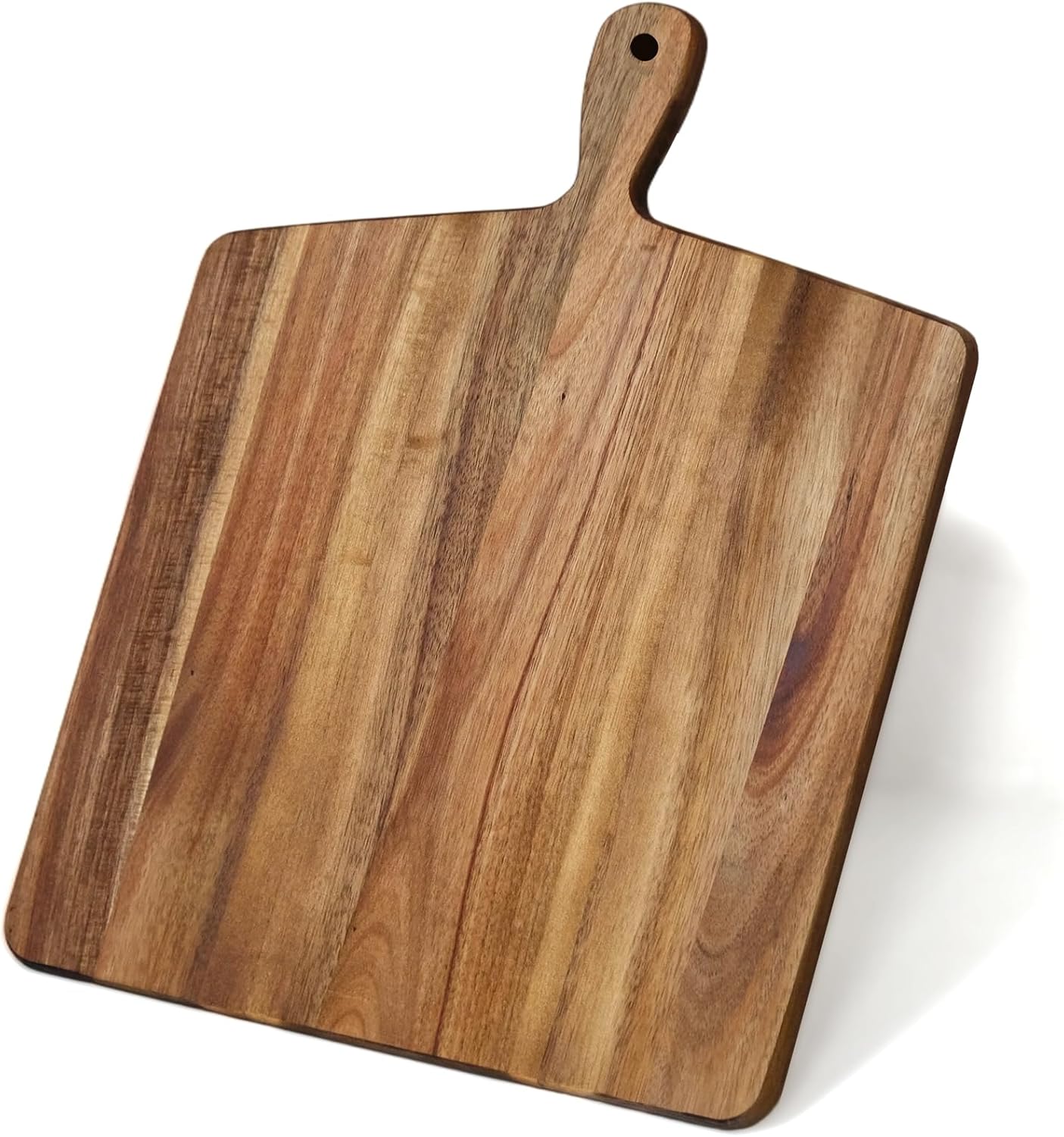 Acacia Wood Cutting Board with Handle, Wooden Chopping Board for Meat, Cheese, Bread & Vegetables, Decorative Charcuterie Serving Board for Kitchen Cooking, Pizza & Party Dining, 17"x13"